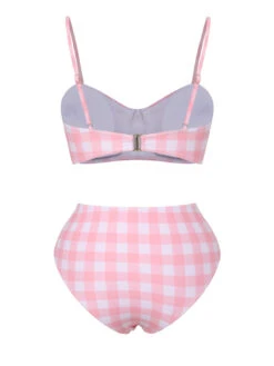 [Pre-Sale] Pink 1940s Spaghetti Strap Plaid Bow Swimsuit -Women's Fashion Sales SCXL000338 3