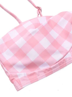 [Pre-Sale] Pink 1940s Spaghetti Strap Plaid Bow Swimsuit -Women's Fashion Sales SCXL000338 4