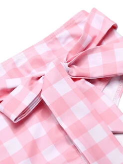 [Pre-Sale] Pink 1940s Spaghetti Strap Plaid Bow Swimsuit -Women's Fashion Sales SCXL000338 5