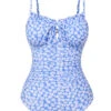 Blue 1950s Ditsy Floral Strap Swimsuit -Women's Fashion Sales SCXL000350 1