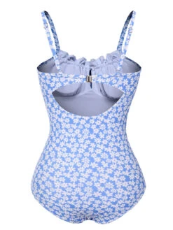 Blue 1950s Ditsy Floral Strap Swimsuit 8 Blue 1950s Ditsy Floral Strap Swimsuit -Women's Fashion Sales SCXL000350 3