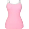 Pink & White 1950s U-Back Strap Swimsuit -Women's Fashion Sales SCXL000351 1