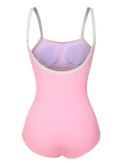 Pink & White 1950s U-Back Strap Swimsuit -Women's Fashion Sales SCXL000351 3