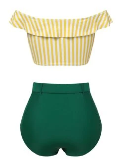 Multicolor 1930s Off-Shoulder Stripes Swimsuit -Women's Fashion Sales SCXL000357 3 compressed