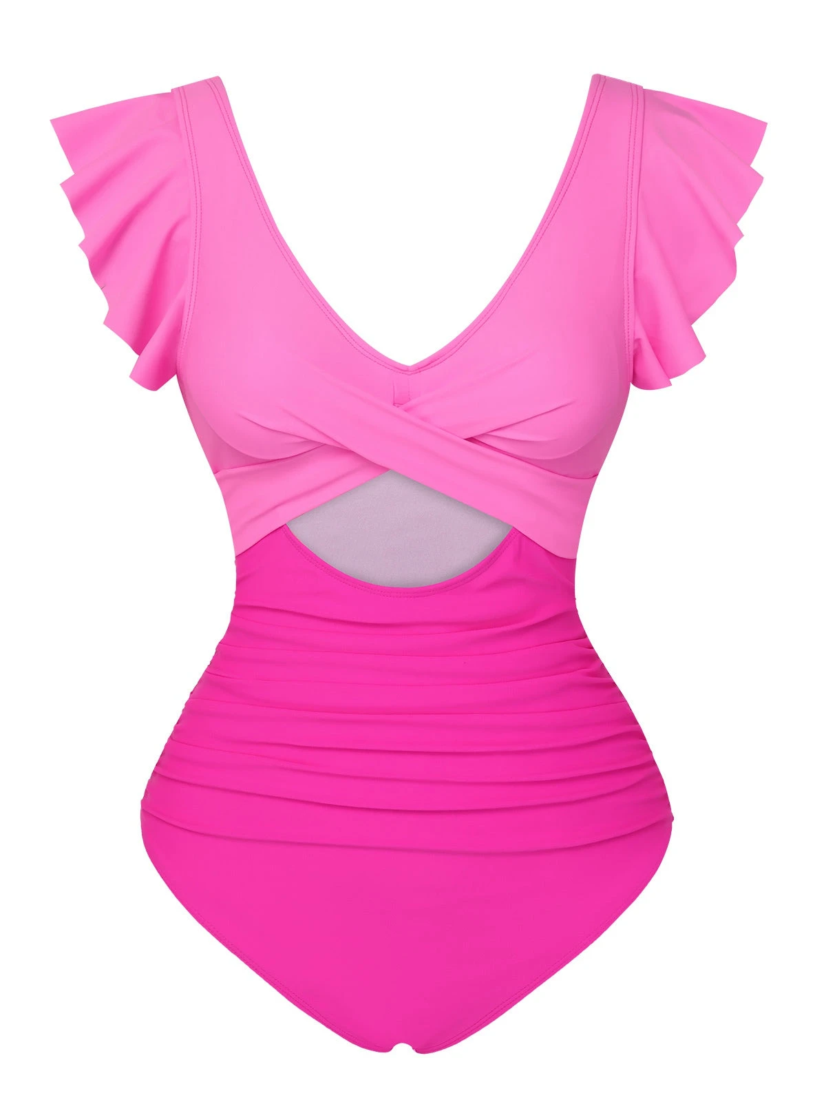 Rose Red 1930s Ruffle Sleeves Patchwork Swimsuit 2 Rose Red 1930s Ruffle Sleeves Patchwork Swimsuit