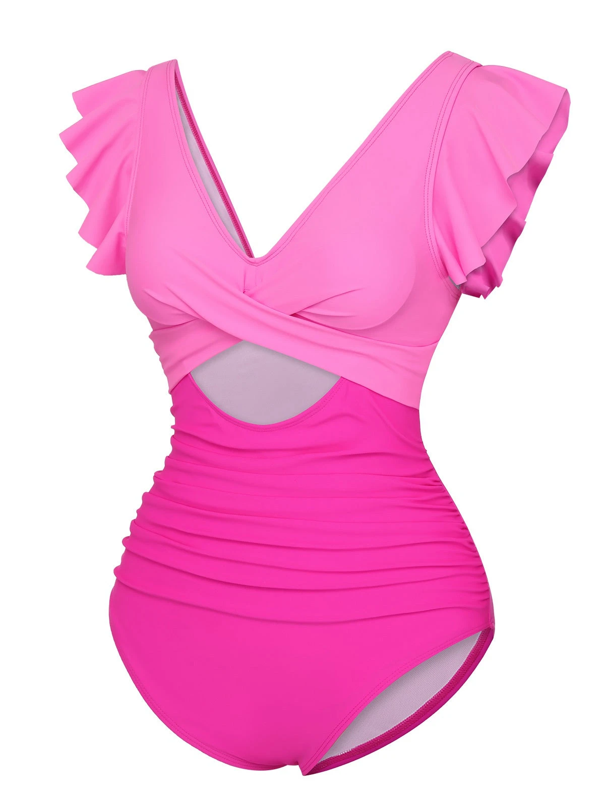 Rose Red 1930s Ruffle Sleeves Patchwork Swimsuit 3 Rose Red 1930s Ruffle Sleeves Patchwork Swimsuit - Image 2