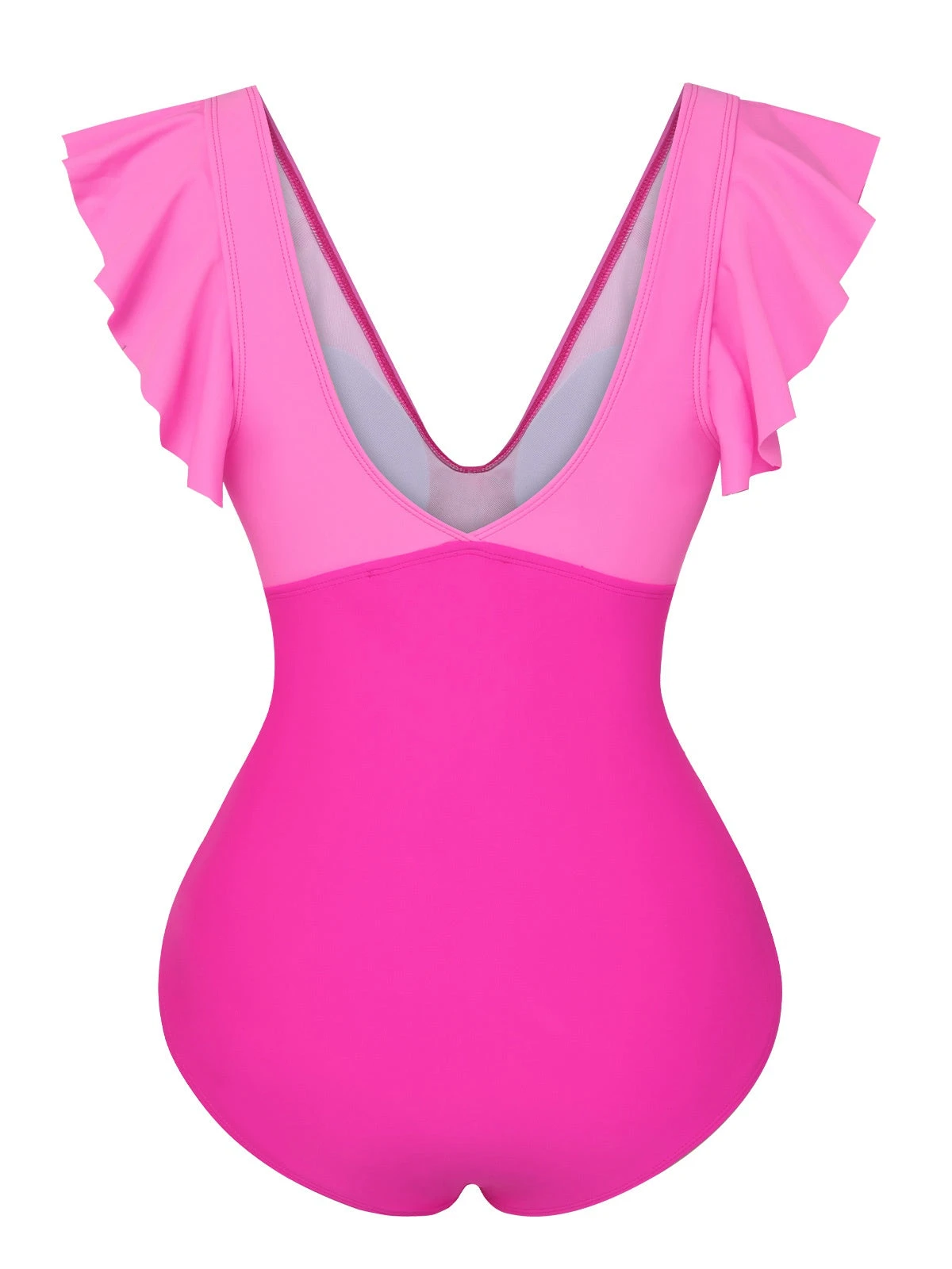 Rose Red 1930s Ruffle Sleeves Patchwork Swimsuit 4 Rose Red 1930s Ruffle Sleeves Patchwork Swimsuit - Image 3