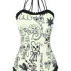 [Pre-Sale] 1960s Halter Printed Ruffles One-Piece Swimsuit -Women's Fashion Sales SCXL000363 1 compressed