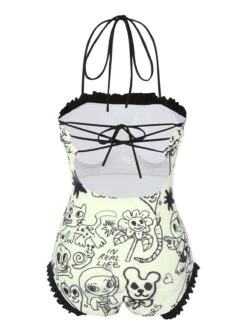 [Pre-Sale] 1960s Halter Printed Ruffles One-Piece Swimsuit -Women's Fashion Sales SCXL000363 3 compressed
