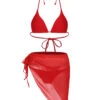 Red 1950s Solid Halter Bikini Set & Cover-Up