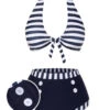 Dark Blue 1930s Stripes Halter Buttons Swimsuit 2 Dark Blue 1930s Stripes Halter Buttons Swimsuit -Women's Fashion Sales SCXL000397 01
