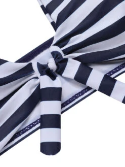 Dark Blue 1930s Stripes Halter Buttons Swimsuit -Women's Fashion Sales SCXL000397 4