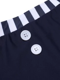 Dark Blue 1930s Stripes Halter Buttons Swimsuit -Women's Fashion Sales SCXL000397 5