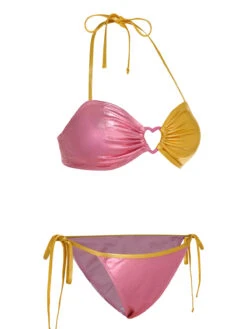 [Pre-Sale] Pink & Yellow 1970s Heart Ring Bikini Set -Women's Fashion Sales SCXL000402 2