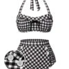 Black 1940s Plaid Halter Swimsuit -Women's Fashion Sales SCXL000407 01