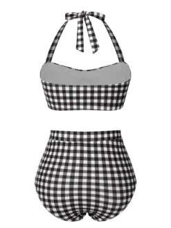 Black 1940s Plaid Halter Swimsuit -Women's Fashion Sales SCXL000407 3