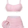 [Pre-Sale] Pink 1940s Spaghetti Strap Mesh Plaids Swimsuit -Women's Fashion Sales SCXL000409 01 compressed