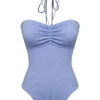 Sky Blue 1970s Solid Drawstring Bandeau Swimsuit
