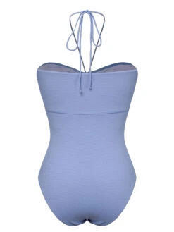 Sky Blue 1970s Solid Drawstring Bandeau Swimsuit -Women's Fashion Sales SCXL000415 3