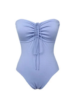 Sky Blue 1970s Solid Drawstring Bandeau Swimsuit -Women's Fashion Sales SCXL000415 4