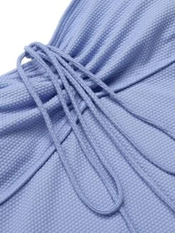 Sky Blue 1970s Solid Drawstring Bandeau Swimsuit -Women's Fashion Sales SCXL000415 5