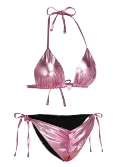 [Pre-Sale] Pink 1970s Metallic 3D Heart Swimsuit -Women's Fashion Sales SCXL000427 2