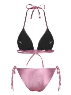 [Pre-Sale] Pink 1970s Metallic 3D Heart Swimsuit -Women's Fashion Sales SCXL000427 3