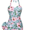 [Pre-Sale] Green & Pink 1930s Floral Polka Dot Halter Swimsuit -Women's Fashion Sales SCXL000428 01