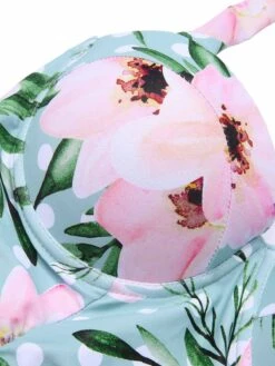 [Pre-Sale] Green & Pink 1930s Floral Polka Dot Halter Swimsuit -Women's Fashion Sales SCXL000428 4