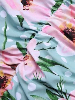 [Pre-Sale] Green & Pink 1930s Floral Polka Dot Halter Swimsuit -Women's Fashion Sales SCXL000428 5