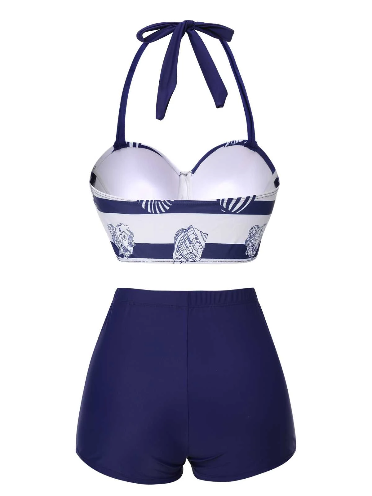 Dark Blue 1940s Halter Ocean Stripes Swimsuit 6 Dark Blue 1940s Halter Ocean Stripes Swimsuit - Image 4