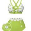 [Pre-Sale] Green 1950s Polka Dot V-Neck Swimsuit -Women's Fashion Sales SCXL000440 01