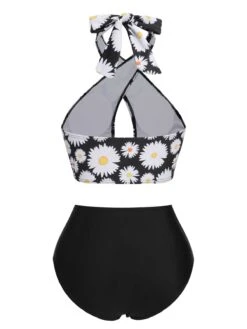 [Pre-Sale] Black 1950s Daisy Cross Strap Swimsuit -Women's Fashion Sales SCXL000442 3 compressed