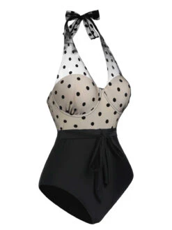 [Pre-Sale] Black 1950s Halter Polka Dots Mesh Swimsuit -Women's Fashion Sales SCXL000444 2 compressed