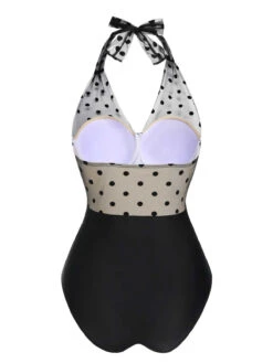 [Pre-Sale] Black 1950s Halter Polka Dots Mesh Swimsuit -Women's Fashion Sales SCXL000444 3 compressed
