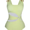 Green 1950s Solid Waist Cutout Ring Swimsuit -Women's Fashion Sales SCXL000445 1