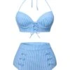 Blue 1950s Halter Bow Stripes Swimsuit -Women's Fashion Sales SCXL000447 1