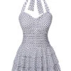White 1940s Polka Dot Halter Skirted Swimsuit -Women's Fashion Sales SCXL000455 1