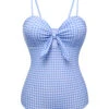 Blue 1950s Plaid Knot Strap Swimsuit -Women's Fashion Sales SCXL000472 1