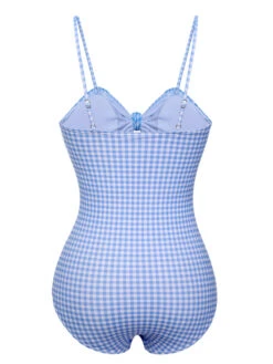 Blue 1950s Plaid Knot Strap Swimsuit -Women's Fashion Sales SCXL000472 3
