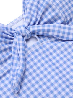 Blue 1950s Plaid Knot Strap Swimsuit -Women's Fashion Sales SCXL000472 4