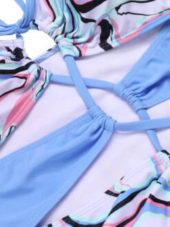 Blue 1940s Marble Print Hollow One-Piece Swimsuit -Women's Fashion Sales SCXL000474 4