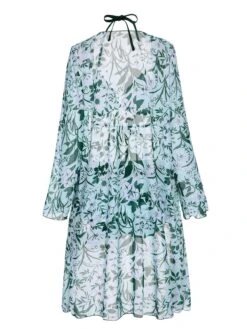 Green 1950s Halter Plants Print Swimsuit & Cover-Up -Women's Fashion Sales SCXL000491 3 compressed