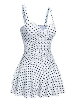 [Pre-Sale] White 1950s Spaghetti Strap Polka Dots Swimsuit -Women's Fashion Sales SCXL000506 2 compressed