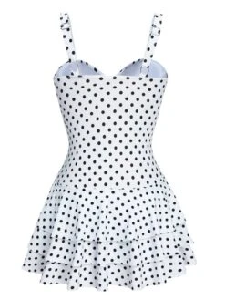 [Pre-Sale] White 1950s Spaghetti Strap Polka Dots Swimsuit -Women's Fashion Sales SCXL000506 3 compressed