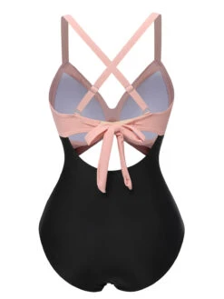 Pink & Black 1940s Hollow Waist Patchwork Swimsuit -Women's Fashion Sales SCXL000507 3