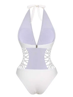 1930s Halter V-Neck Hollow One-Piece Swimsuit -Women's Fashion Sales SCXL000550 3 compressed