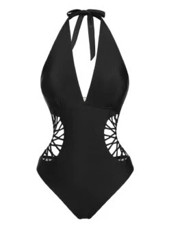 1930s Halter V-Neck Hollow One-Piece Swimsuit -Women's Fashion Sales SCXL000550 9 compressed