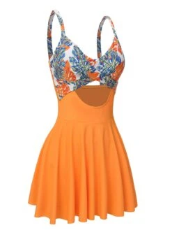 Multicolor 1960s Print Spaghetti Strap Swimsuit -Women's Fashion Sales SCXL000559 1 4 compressed