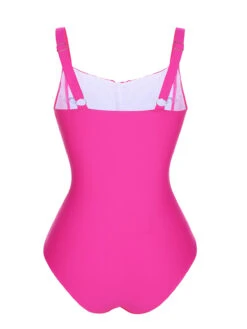 Pink 1940s Solid Wrinkle Strap Swimsuit -Women's Fashion Sales SCXL000571 3